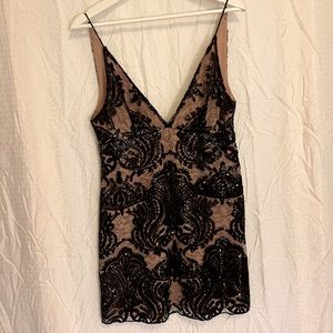 Free People Black Lace Sequin Mini Dress